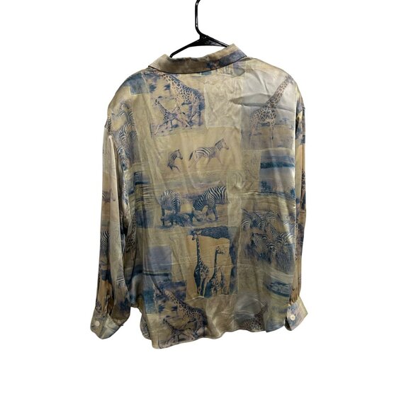 Liz Claiborne Collection Silk Safari Watercolor Print Button-Up Blouse Sz 16 - Picture 2 of 9